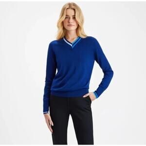 NWT G/Fore Women’s V-Neck Wool Sweater Blue Size Small Golf Pullover Knit